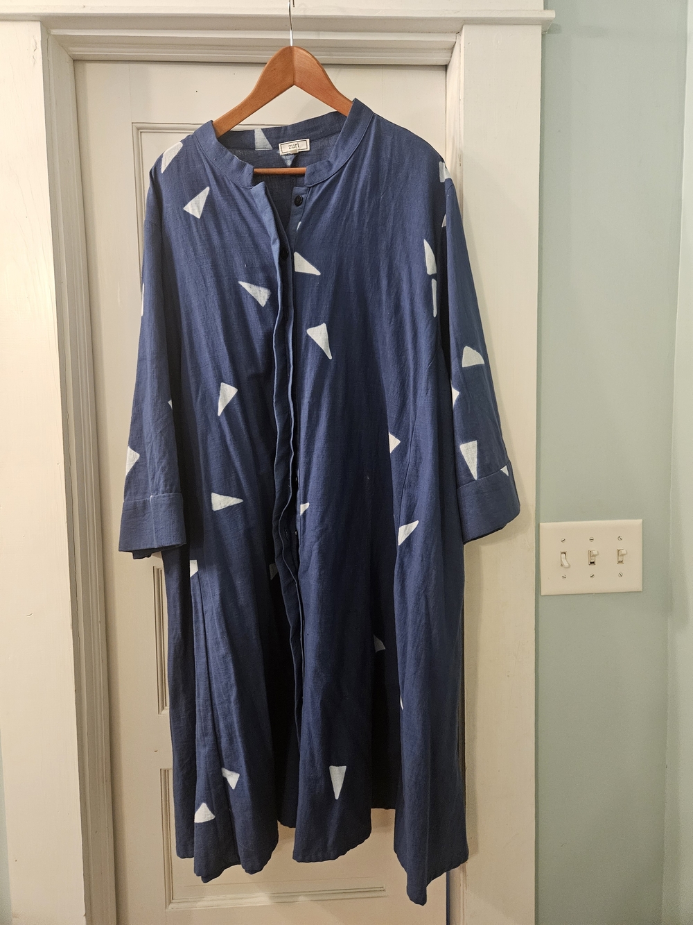 Blue Printed Long Coat Jacket - Unknown Brand